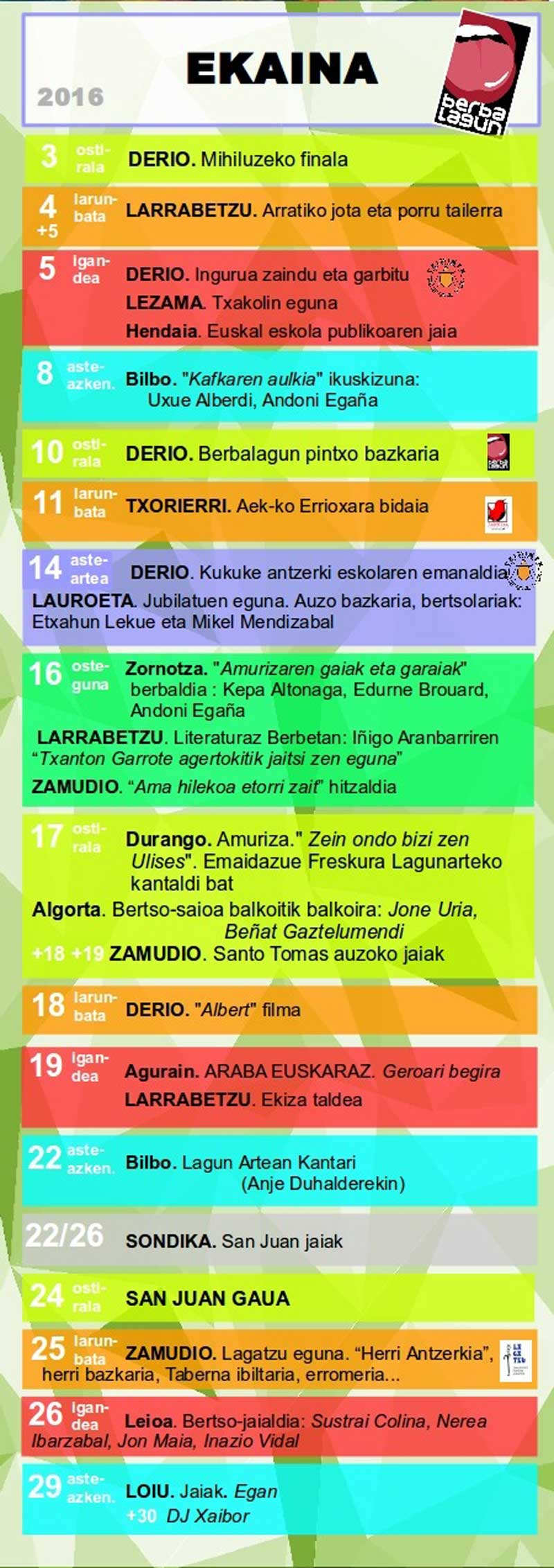 ekaineko agenda